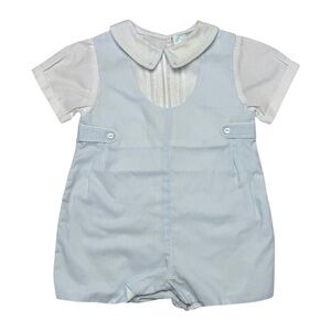 Petit Ami Shortall Romper Blue White 9 Mons